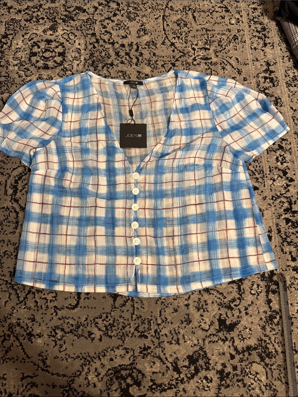 Joe's Jeans White and Blue Plaid Button-Front Women’s Blouse